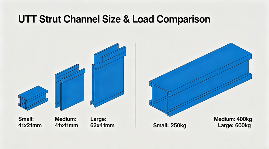 UTT series strut channels size and load parameter comparison