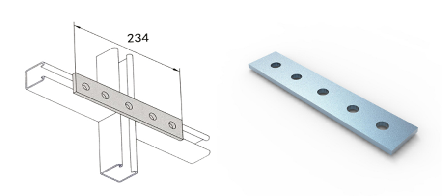 5-Hole Strut Channel Splice Plate Dimensions