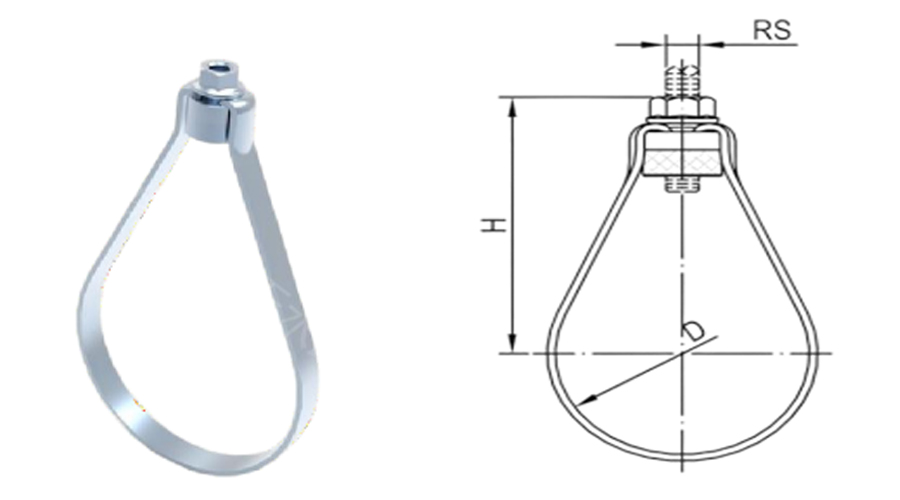 Electro-galvanized adjustable loop pipe hanger technical drawing