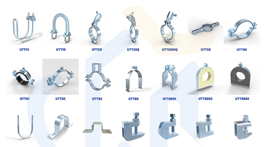 Matching display of UTT attachments, strut channels, pipe clamps and shear bolts