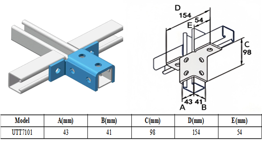 Multi-hole cross bracket for strut channel intersection connection