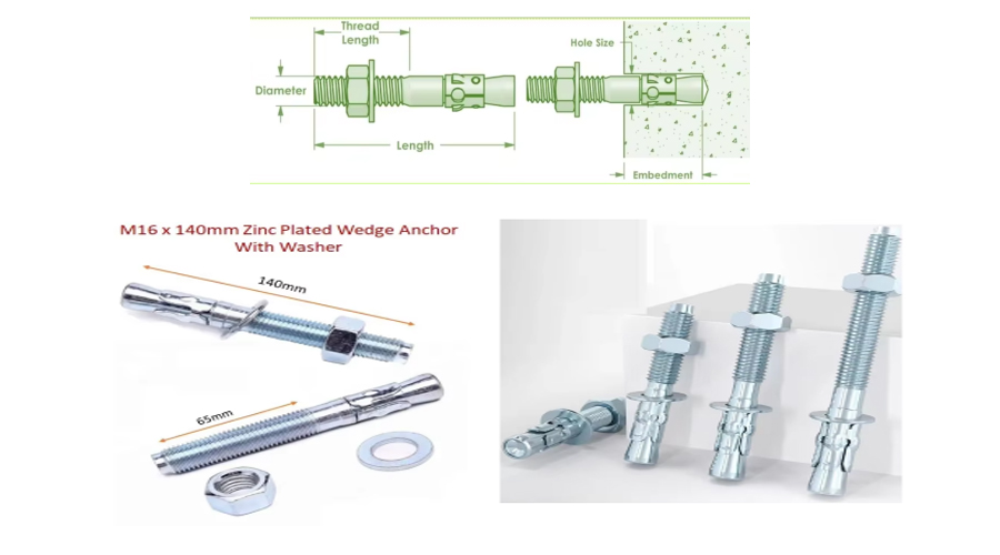 Wedge anchor bolt with dimensions diagram