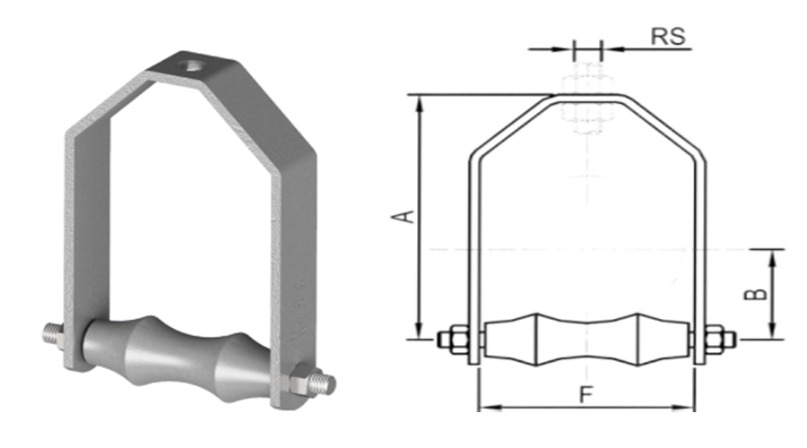 Pipe roller hanger with dimension drawing